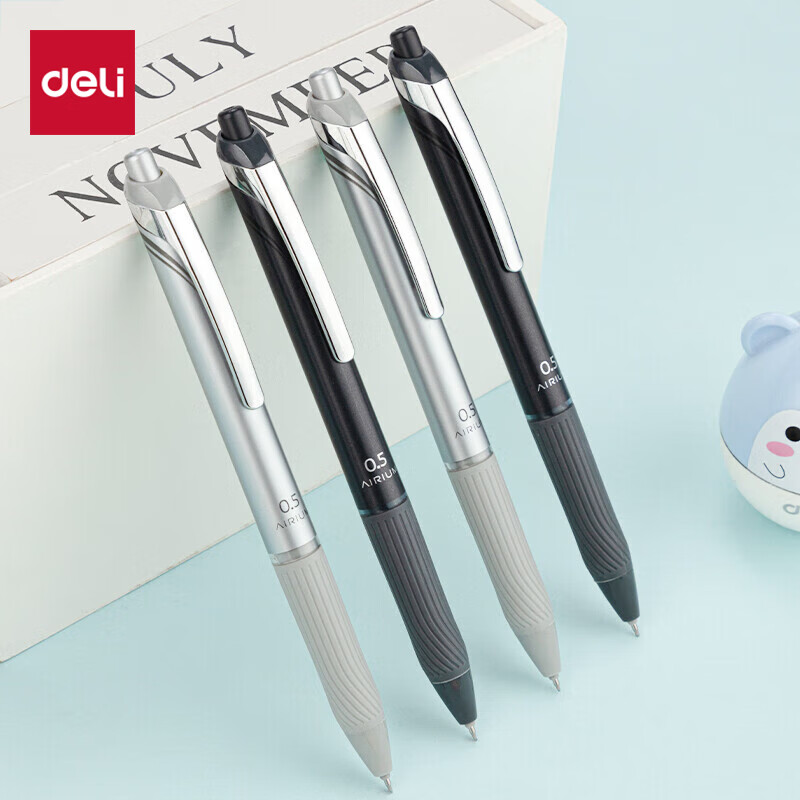 得力(deli)【抗摔小金刚】金属笔夹速干按动中性笔签字笔办公笔 0.5mmST