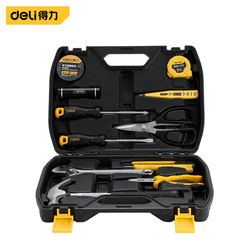 得力(deli) 多功能五金工具箱套装 手动工具电工维修工具箱应急包11件 DL