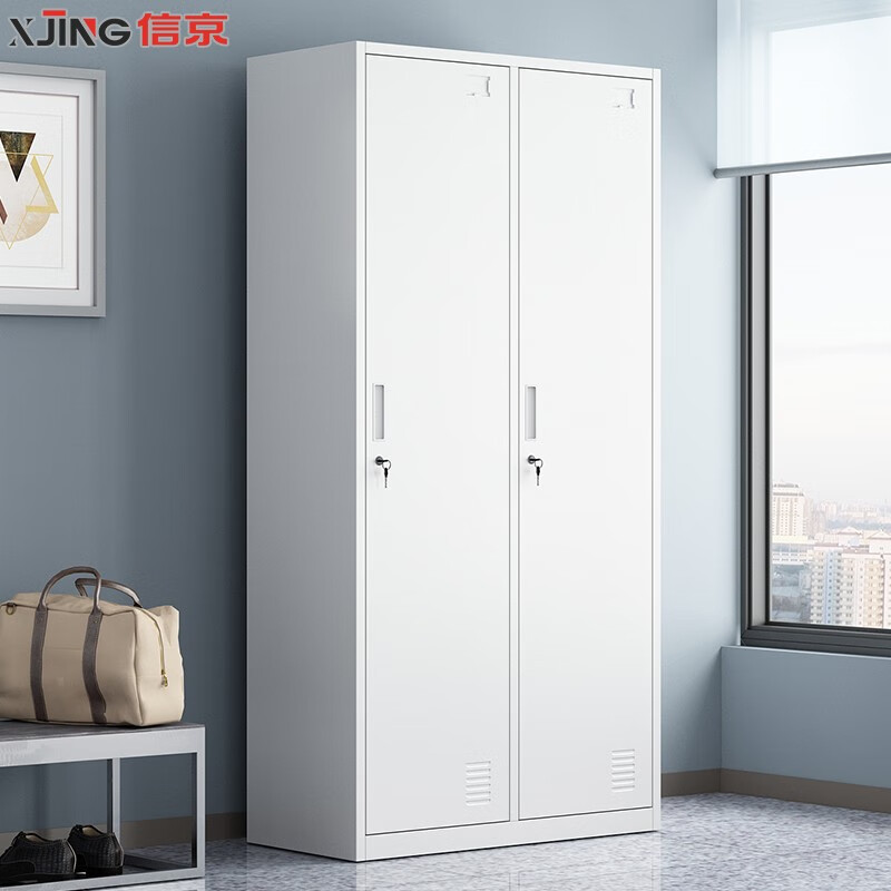 信京更衣柜员工柜带锁铁皮储物柜浴室健身房柜子钢制二门衣柜加厚