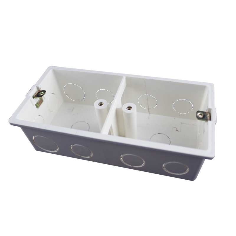 卫生间开关盒插座两位86型pvc双联接线底盒 通用暗盒暗装开关盒插座底双盒