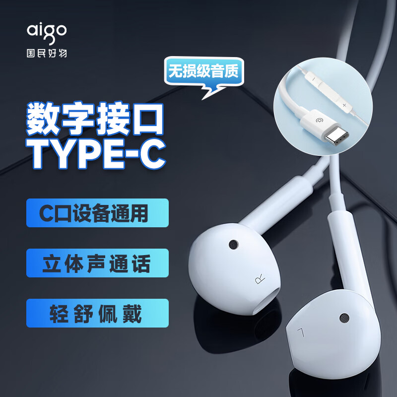 爱国者有线耳机Type-C耳机 重低音耳机耳麦 带麦线控大动圈  苹果小米华为手