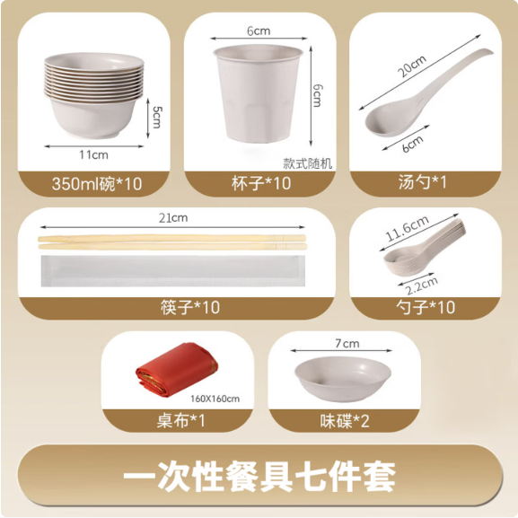 星坊一次性餐具碗筷子户外野餐露营餐具碗勺盘子碟茶杯桌布10人份
