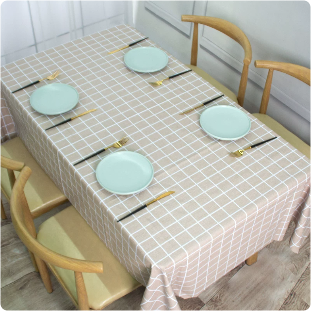 桌布防水防油免洗ins北欧网红风长方形餐桌布茶几桌布pvc台布桌垫驼色 方格