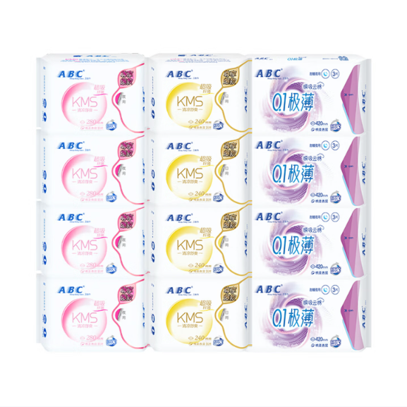 ABC日用卫生巾套装 姨妈巾组合 KMS纤薄(健康配方) 【96片】日用40片+