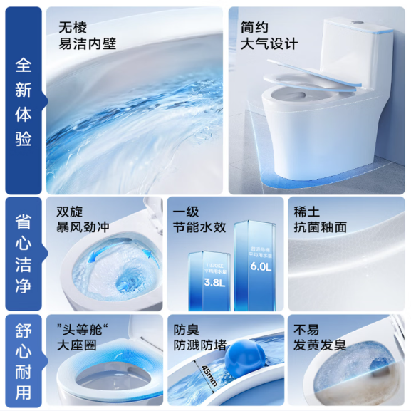 九牧 JOMOO 家用抗菌一级水效坐便器暴风虹吸式节水连体马桶11396 305